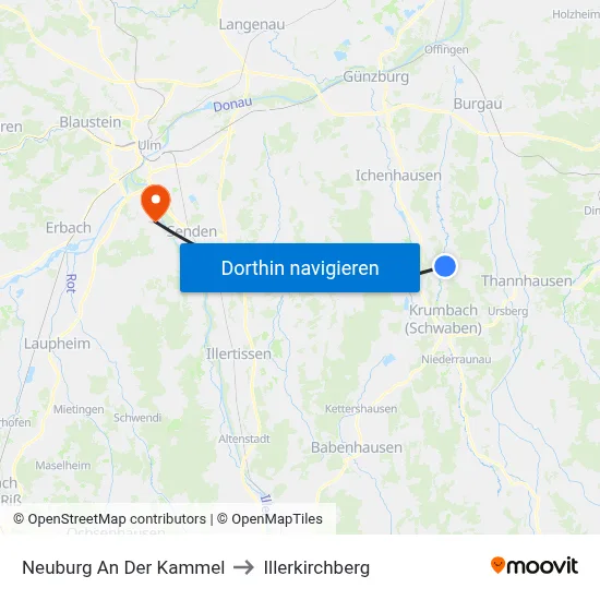 Neuburg An Der Kammel to Illerkirchberg map