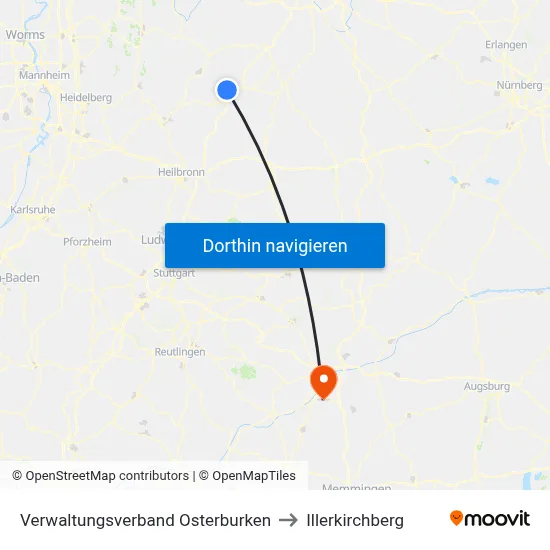 Verwaltungsverband Osterburken to Illerkirchberg map