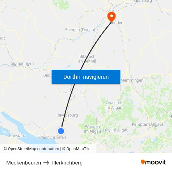 Meckenbeuren to Illerkirchberg map