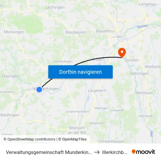 Verwaltungsgemeinschaft Munderkingen to Illerkirchberg map