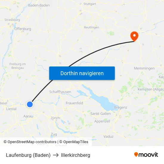 Laufenburg (Baden) to Illerkirchberg map