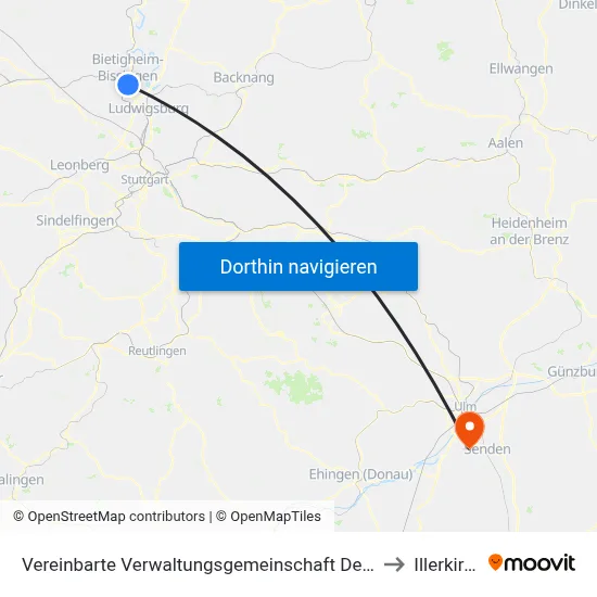 Vereinbarte Verwaltungsgemeinschaft Der Stadt Bietigheim-Bissingen to Illerkirchberg map