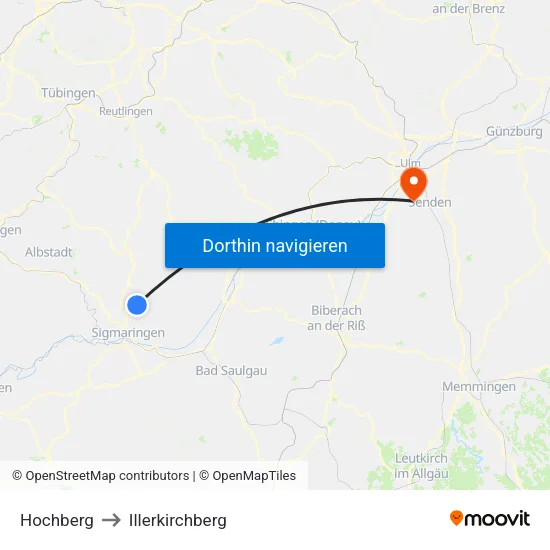 Hochberg to Illerkirchberg map