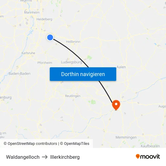 Waldangelloch to Illerkirchberg map