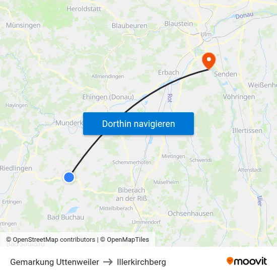 Gemarkung Uttenweiler to Illerkirchberg map
