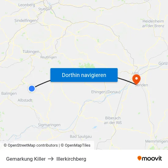 Gemarkung Killer to Illerkirchberg map