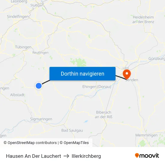 Hausen An Der Lauchert to Illerkirchberg map