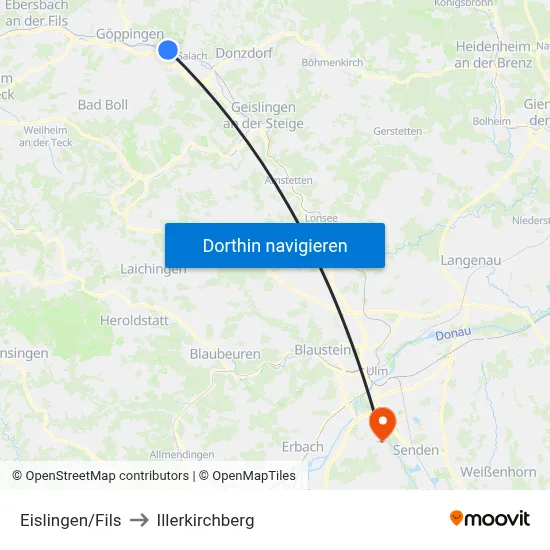 Eislingen/Fils to Illerkirchberg map