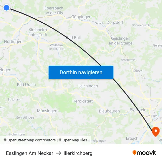 Esslingen Am Neckar to Illerkirchberg map