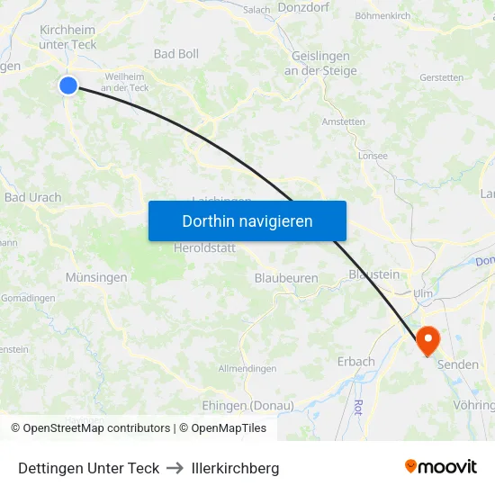 Dettingen Unter Teck to Illerkirchberg map