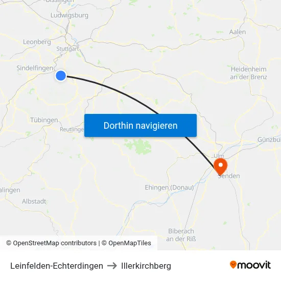 Leinfelden-Echterdingen to Illerkirchberg map
