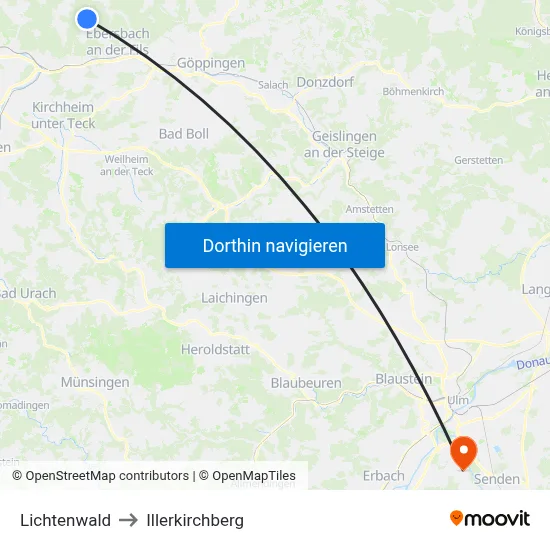 Lichtenwald to Illerkirchberg map