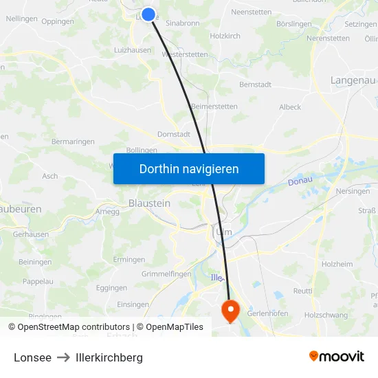 Lonsee to Illerkirchberg map