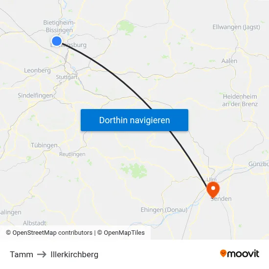 Tamm to Illerkirchberg map