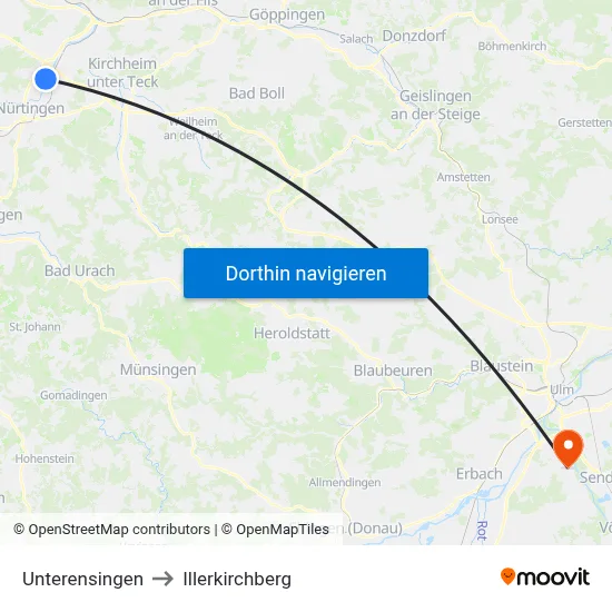 Unterensingen to Illerkirchberg map