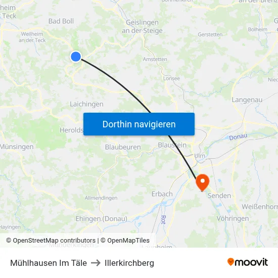 Mühlhausen Im Täle to Illerkirchberg map