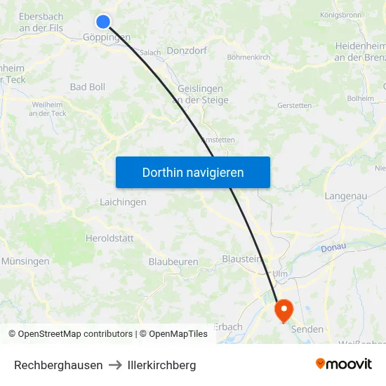 Rechberghausen to Illerkirchberg map