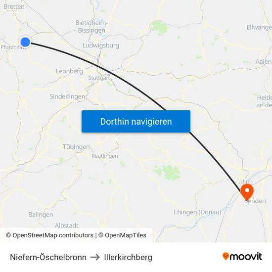 Niefern-Öschelbronn to Illerkirchberg map