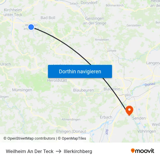 Weilheim An Der Teck to Illerkirchberg map