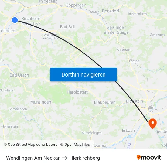 Wendlingen Am Neckar to Illerkirchberg map