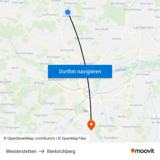 Westerstetten to Illerkirchberg map