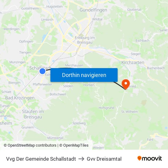 Vvg Der Gemeinde Schallstadt to Gvv Dreisamtal map