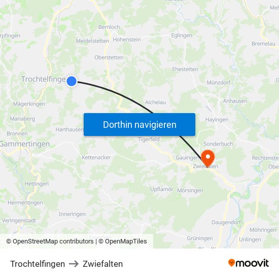 Trochtelfingen to Zwiefalten map