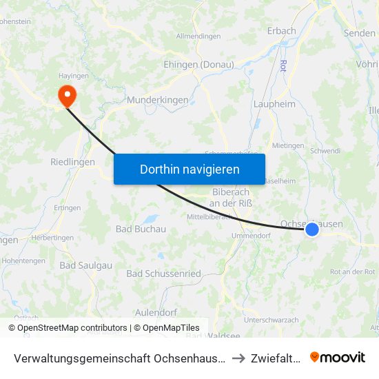 Verwaltungsgemeinschaft Ochsenhausen to Zwiefalten map