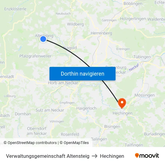 Verwaltungsgemeinschaft Altensteig to Hechingen map