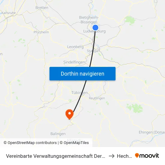 Vereinbarte Verwaltungsgemeinschaft Der Stadt Freiberg am Neckar to Hechingen map