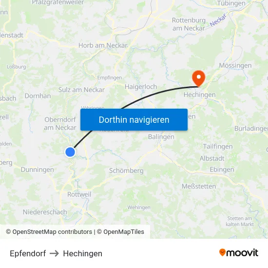 Epfendorf to Hechingen map