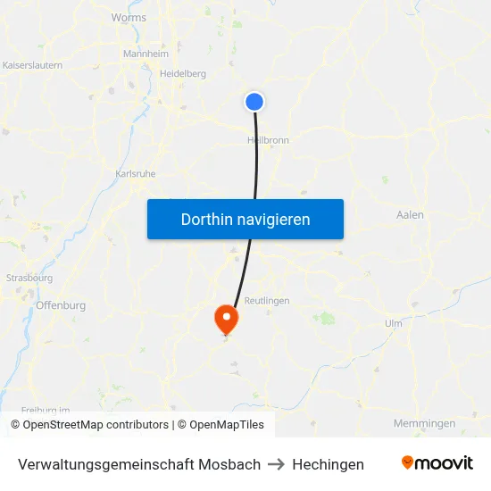 Verwaltungsgemeinschaft Mosbach to Hechingen map