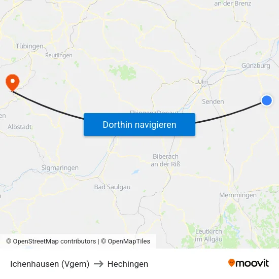 Ichenhausen (Vgem) to Hechingen map