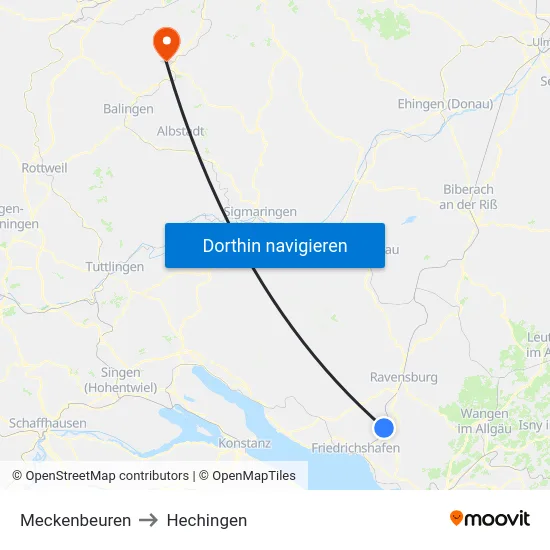 Meckenbeuren to Hechingen map