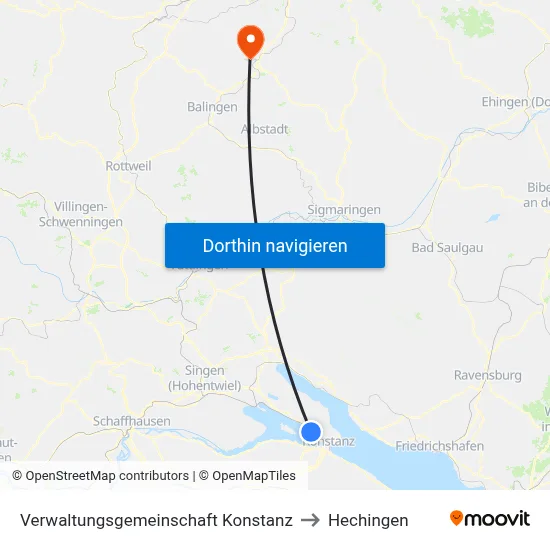 Verwaltungsgemeinschaft Konstanz to Hechingen map