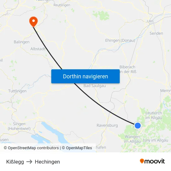 Kißlegg to Hechingen map