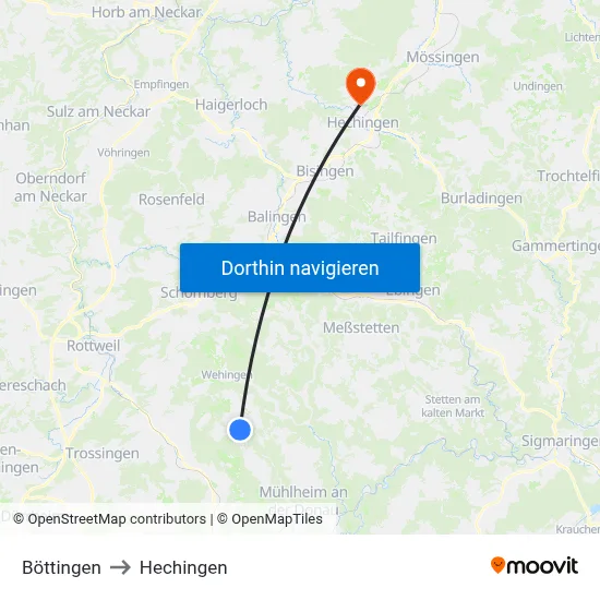 Böttingen to Hechingen map