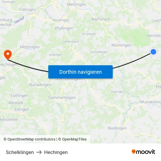 Schelklingen to Hechingen map