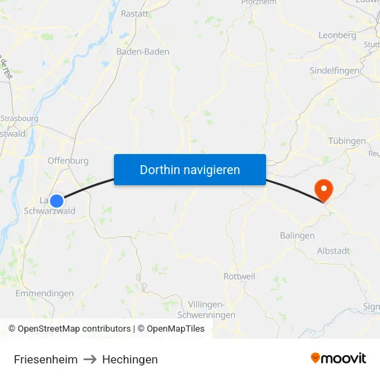Friesenheim to Hechingen map