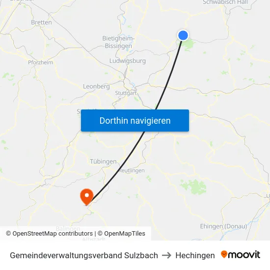 Gemeindeverwaltungsverband Sulzbach to Hechingen map