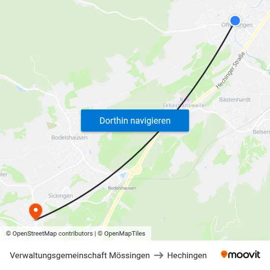 Verwaltungsgemeinschaft Mössingen to Hechingen map