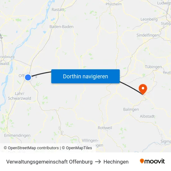 Verwaltungsgemeinschaft Offenburg to Hechingen map