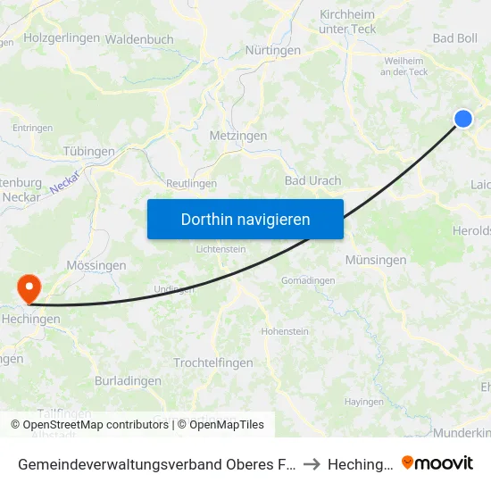 Gemeindeverwaltungsverband Oberes Filstal to Hechingen map