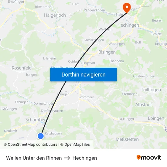 Weilen Unter den Rinnen to Hechingen map