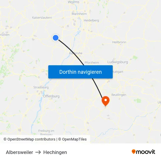 Albersweiler to Hechingen map