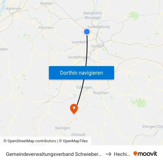 Gemeindeverwaltungsverband Schwieberdingen-Hemmingen to Hechingen map