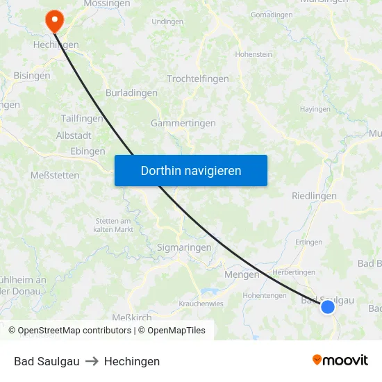 Bad Saulgau to Hechingen map