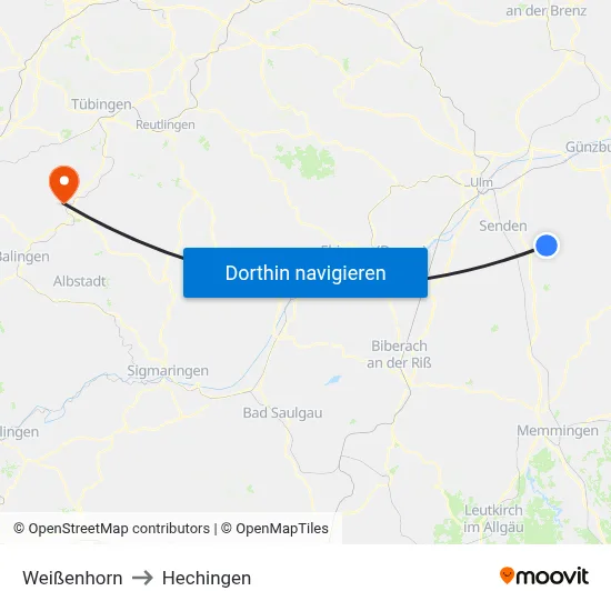 Weißenhorn to Hechingen map