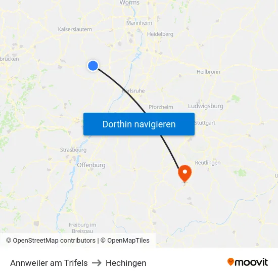 Annweiler am Trifels to Hechingen map