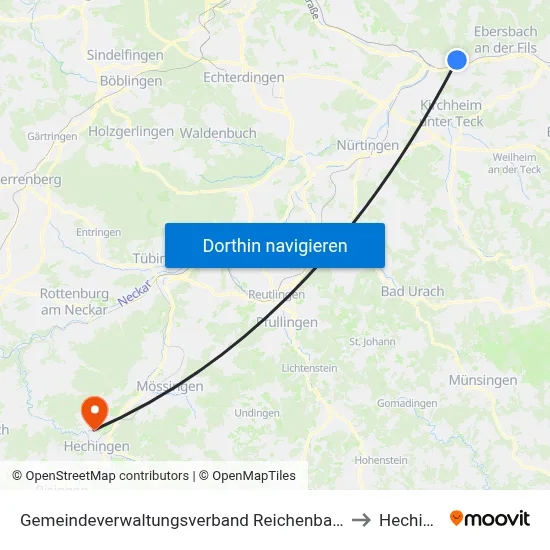 Gemeindeverwaltungsverband Reichenbach An Der Fils to Hechingen map